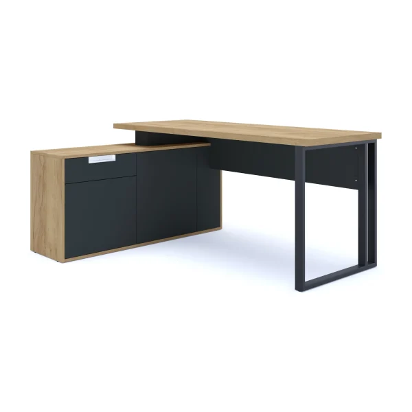 CORNER Vienna Wide — широкий кутовий стіл керівника 175×135 см, дуб і метал, лофт (лівий/правий) | ESTACA