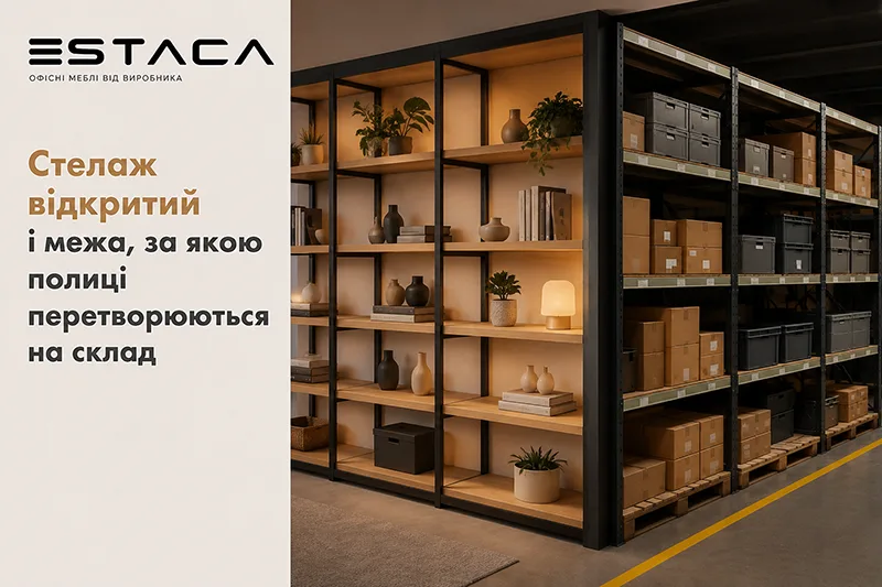 Стелаж відкритий і межа, за якою полиці перетворюються на склад